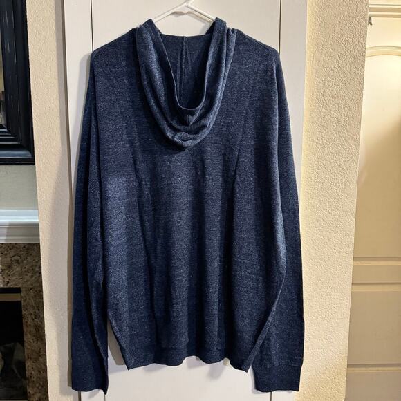 NWT j.CREW Plaited linen-cotton hooded Men’s sweater Blue Size XXL - Picture 3 of 7